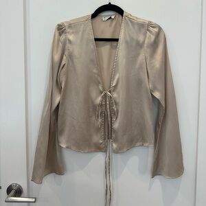 ASOS Champagne Satin Tie-Front Blouse